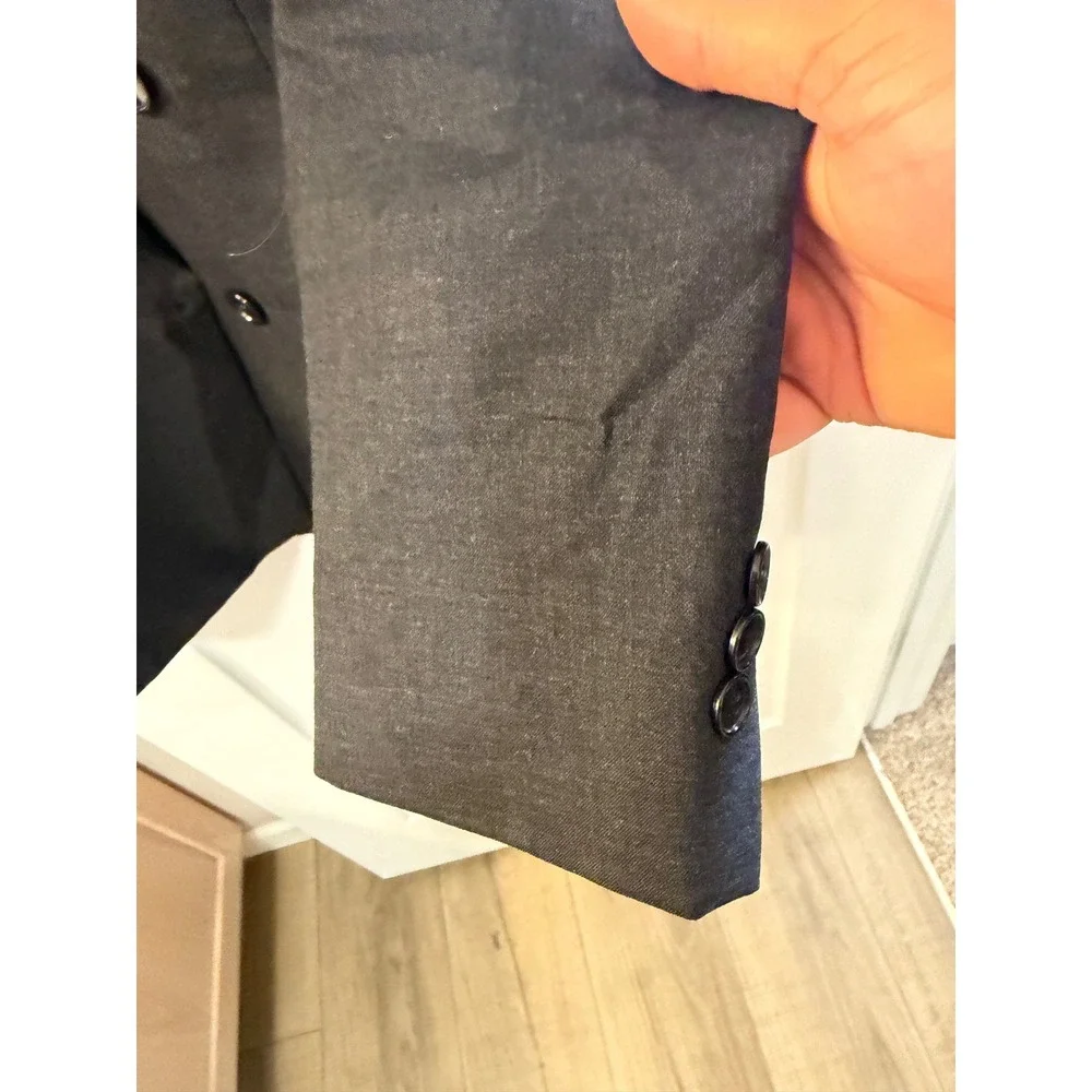 Paulo Solari Mens 40S Double Breasted Blazer Charcoal Gray 100% Wool Suit Jacket